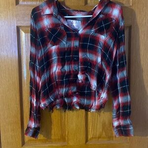 Crop top long sleeve plaid button up shirt